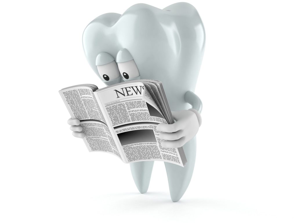 tooth character reading the newspaper